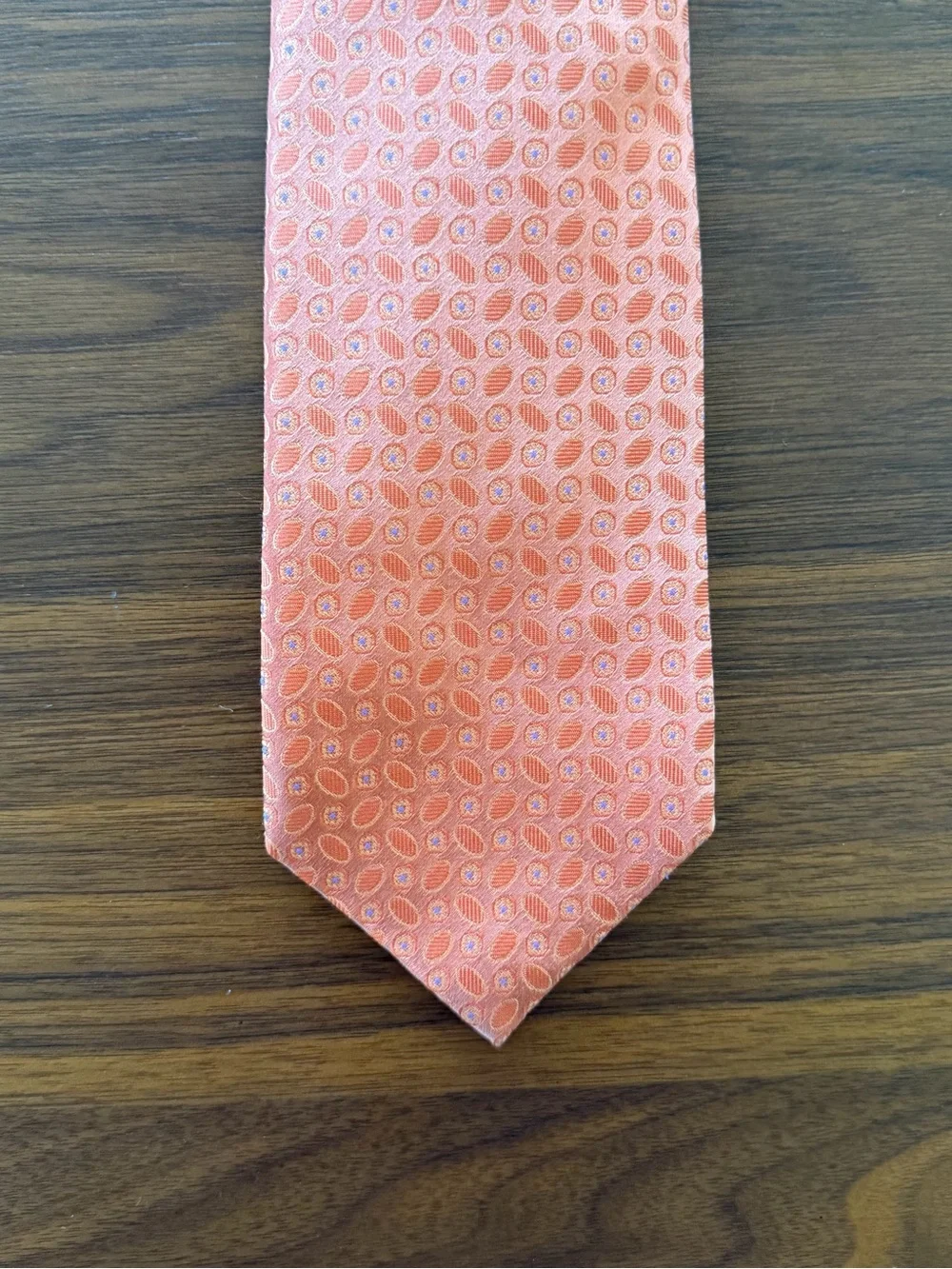 David Donahue Coral Orange Geometric Silk Tie